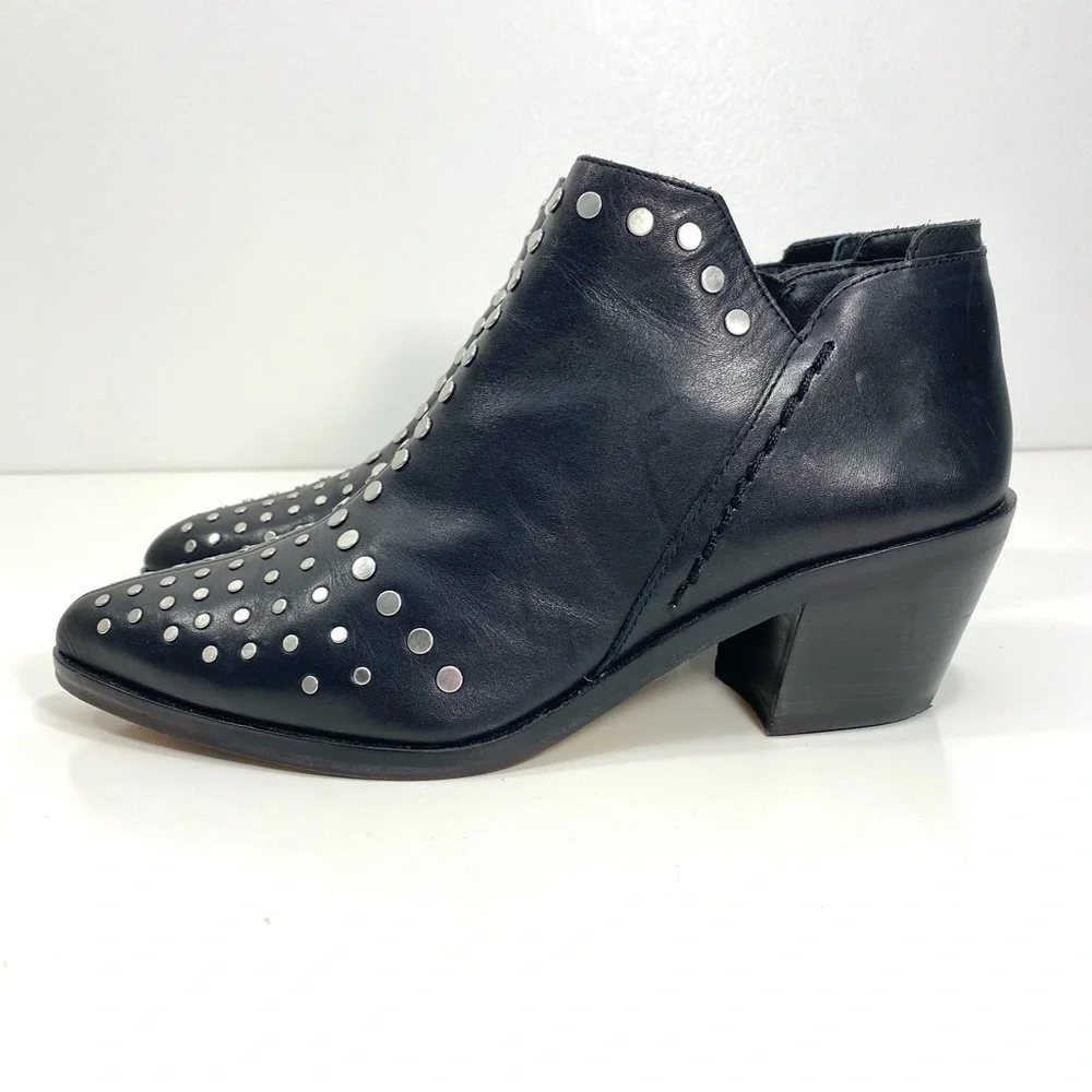 1. State Loka Black Leather Silver Studded Moto Biker Rock Western Ankle Boots 6